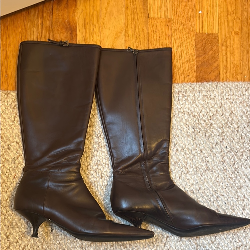Prada Brown Leather Knee-High Boots